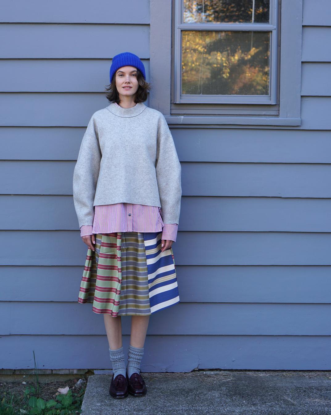 Mixed Upholstry Deadstock Satin  Dirndl Skirt - Multi