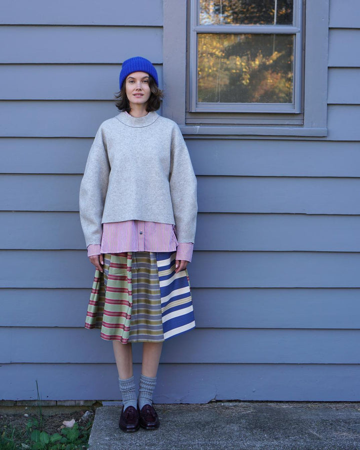 Mixed Upholstry Deadstock Satin  Dirndl Skirt - Multi