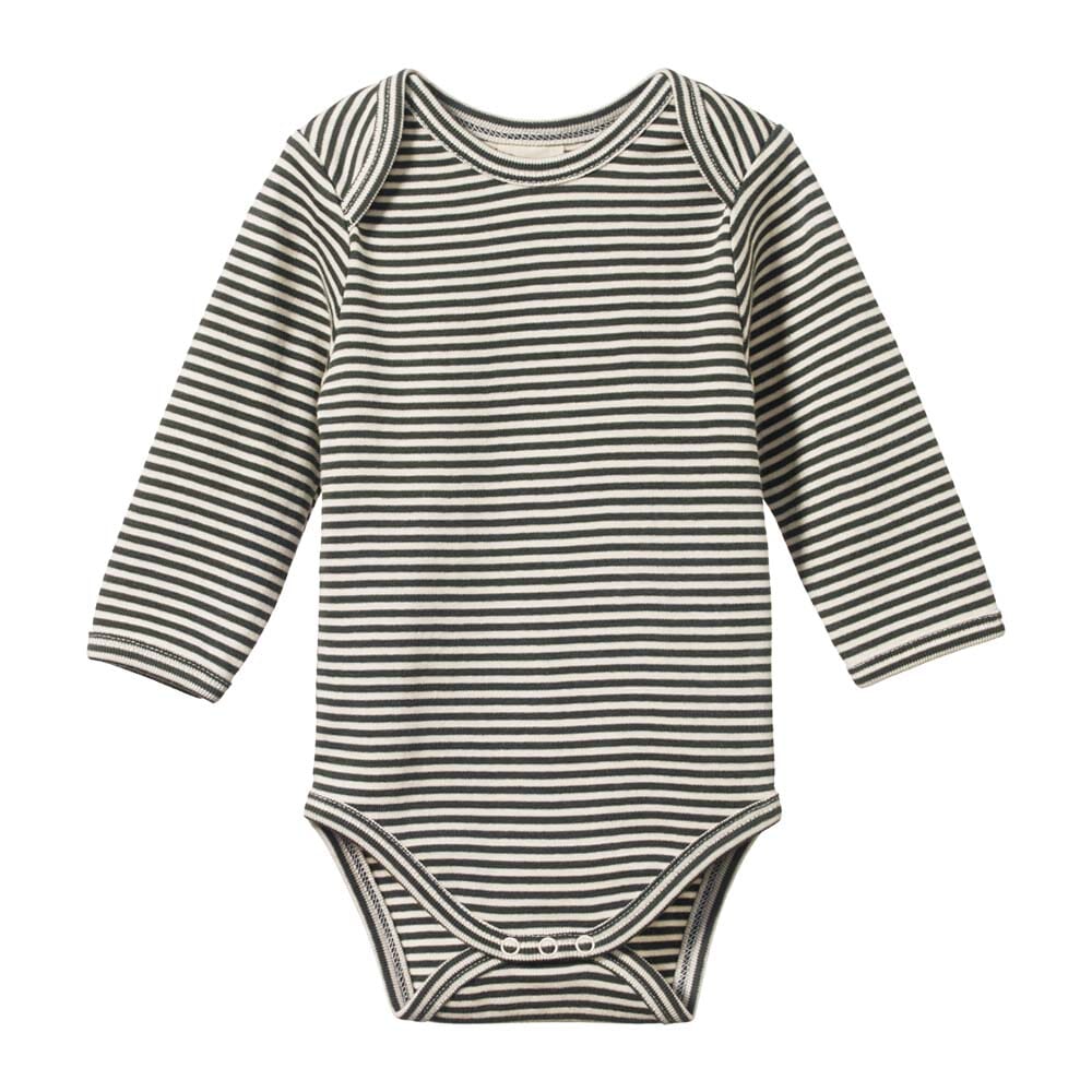 Long Sleeve Bodysuit - Thyme Stripe Bodysuits + Onesies Nature Baby 