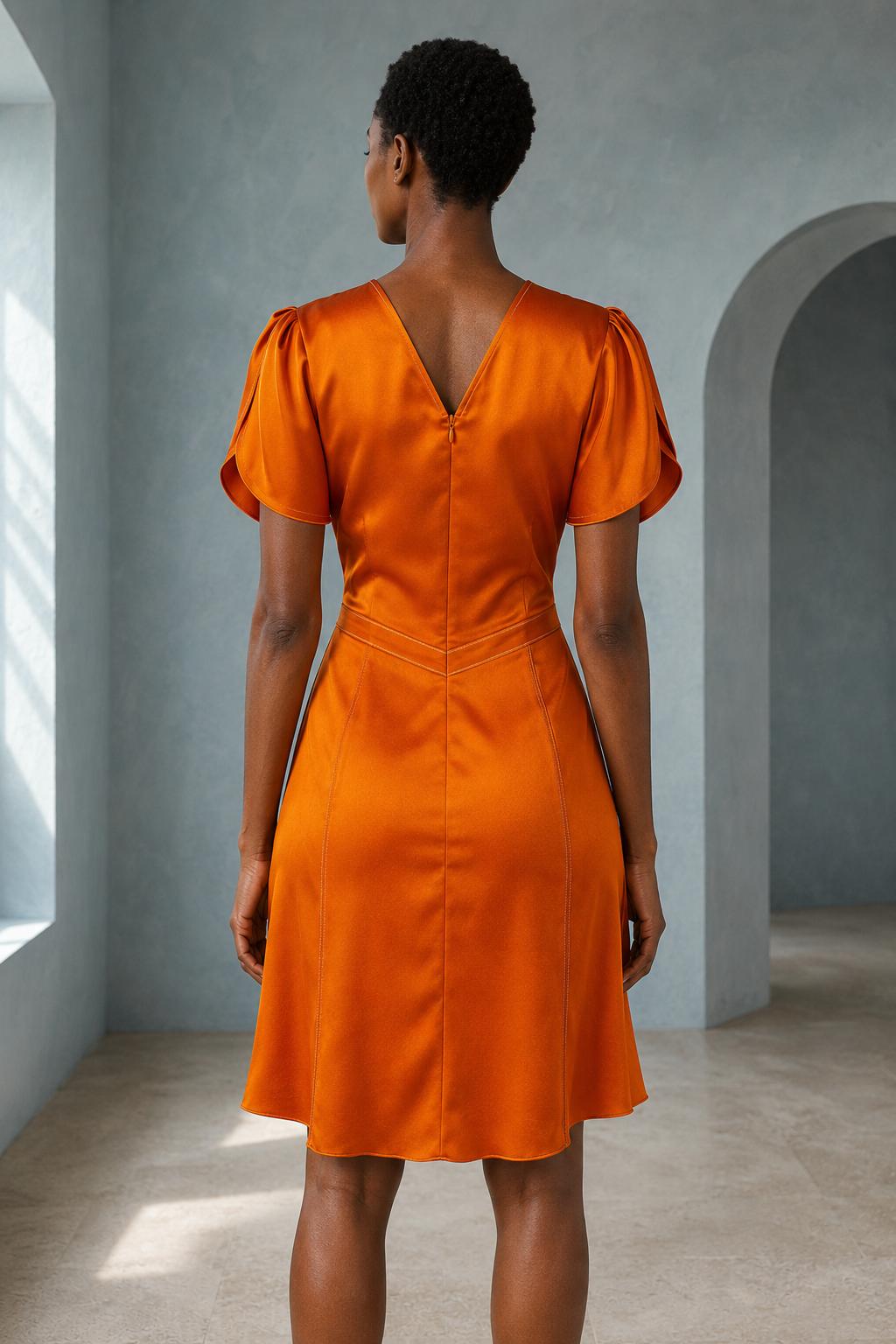 Gathered Waist Mini Dress - Sunset Orange