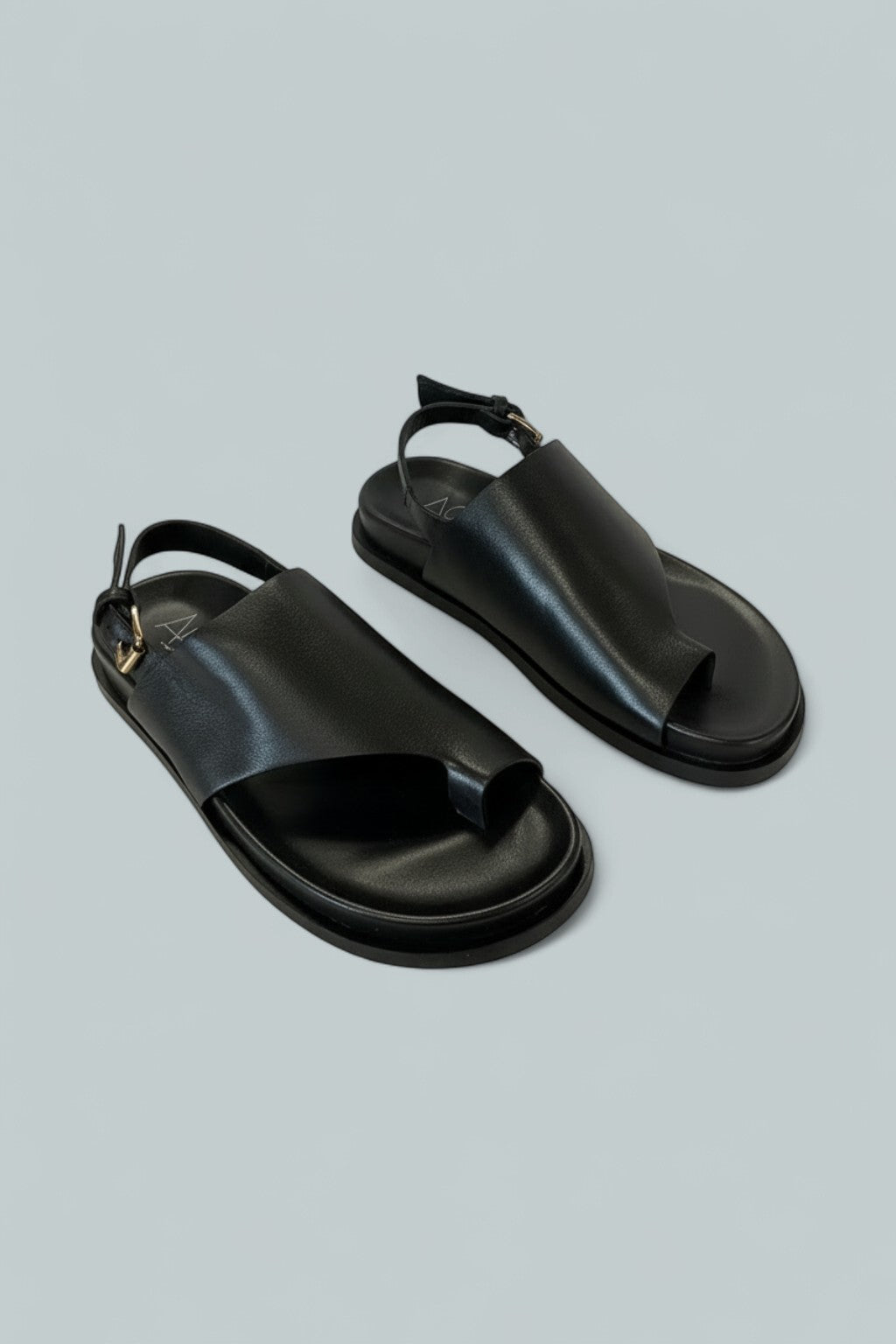 Women's Leather Flat Sandals - Nero