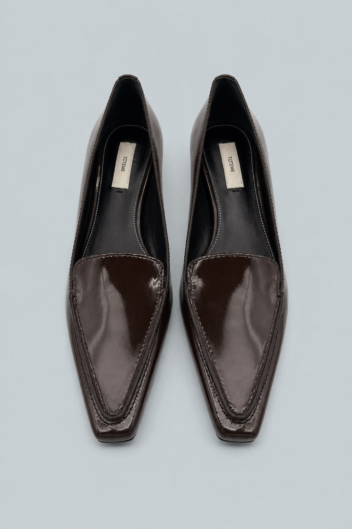 Patent Loafer Pumps - Dark Brown