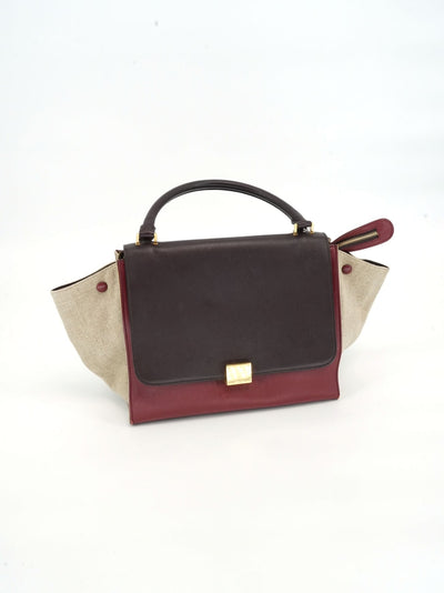 Pre-Owned CELINE Trapeze Medium Handbag - Bordeaux/Canvas/Plum