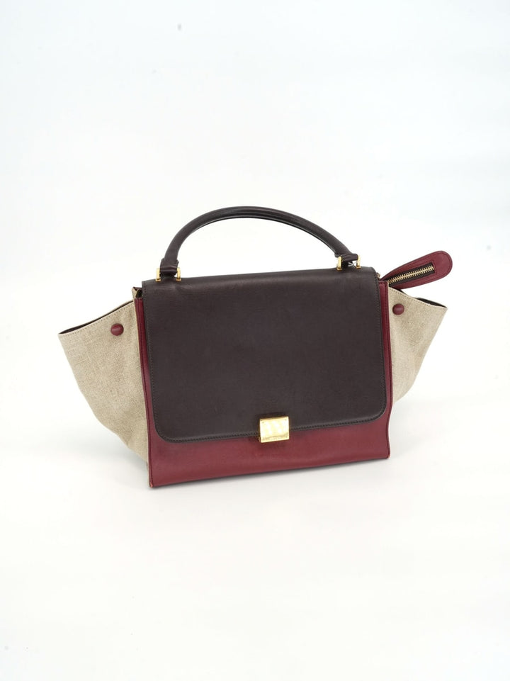 Pre-Owned CELINE Trapeze Medium Handbag - Bordeaux/Canvas/Plum