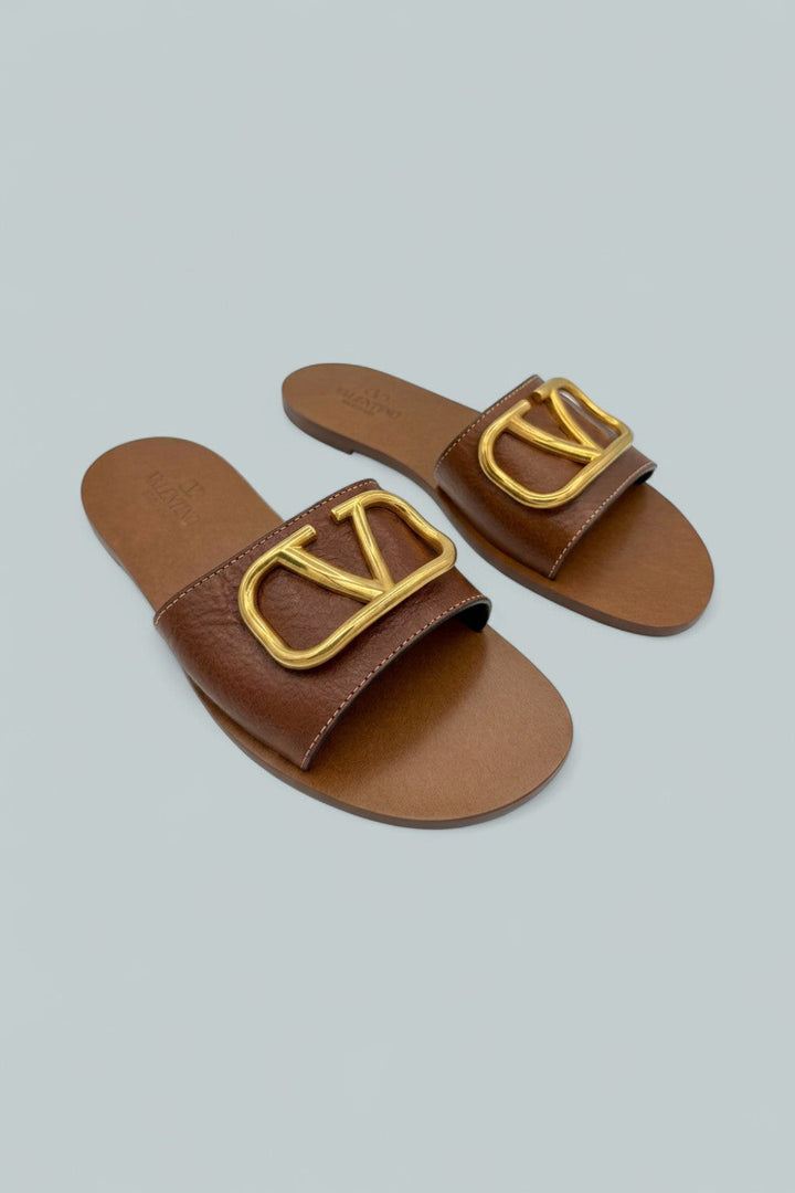Garavani V Logo Slide Sandals - Camel