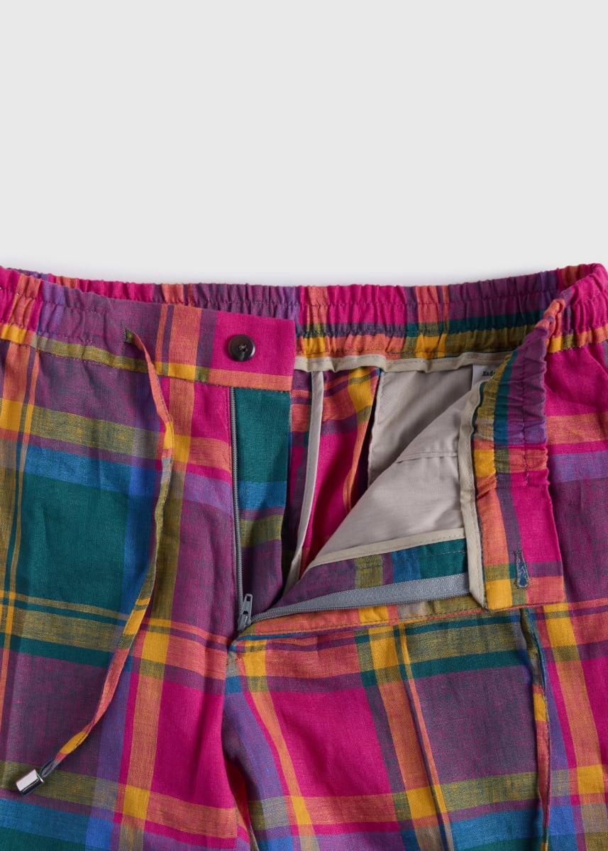 Linen Plaid Walk Shorts - Green Multi