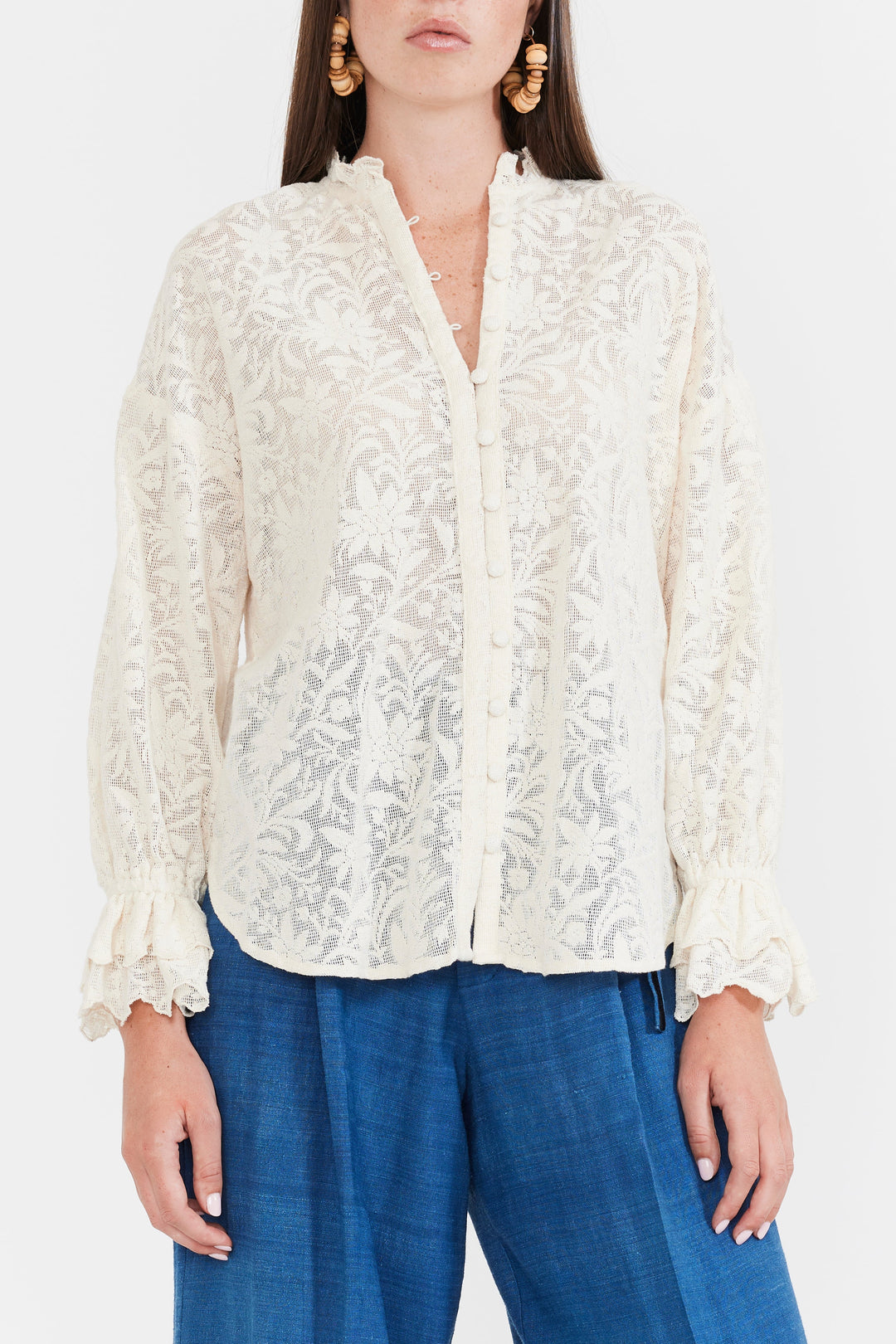 Bellissima Buttondown - Ivory Crochet Lace