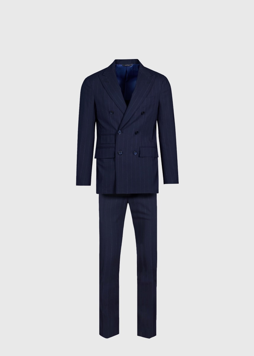 Stripe Wool Stretch Suit - Navy