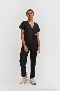 Cropped Wrap Jumpsuit - Black