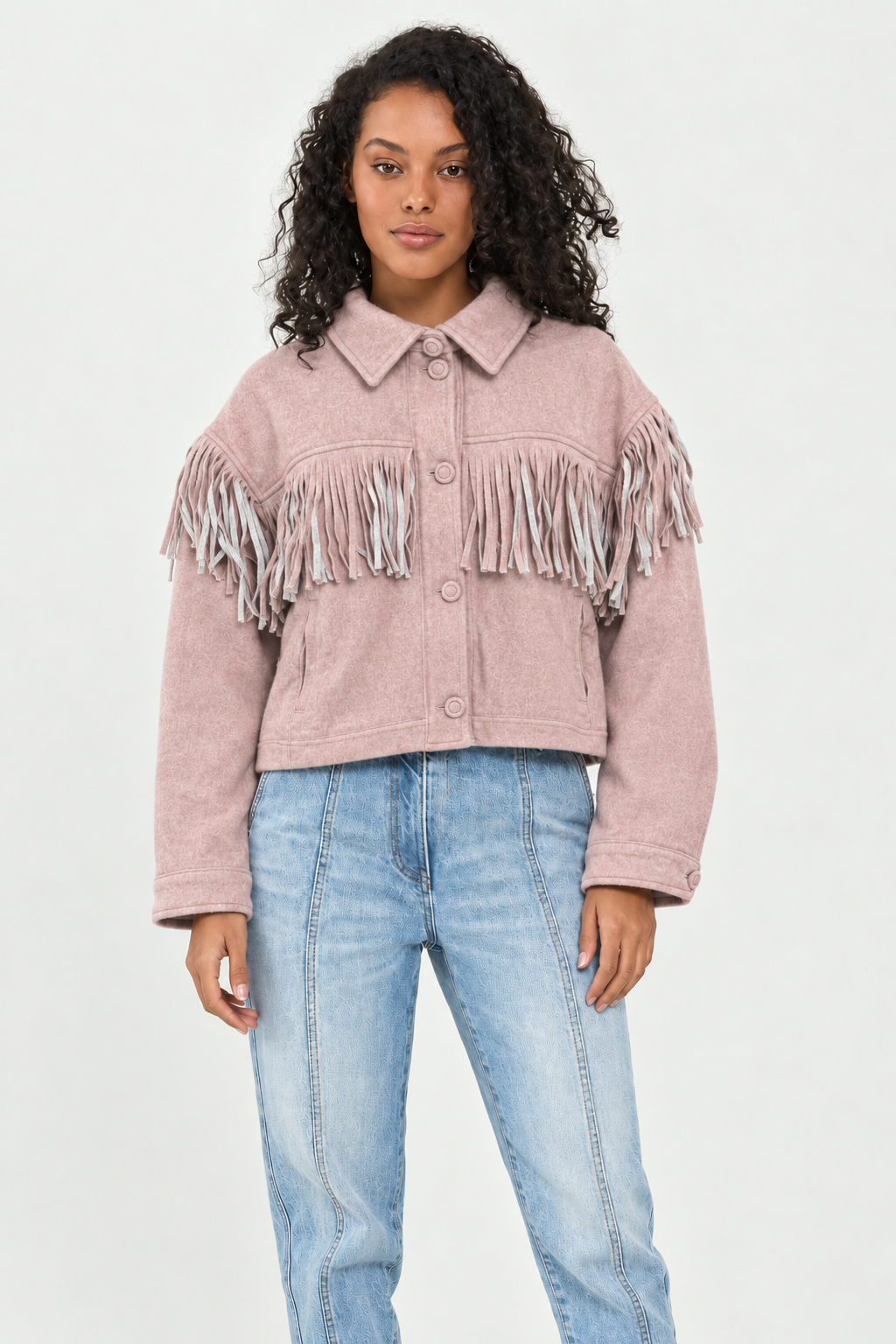 Delphine Fringe Jacket - Pale Pink