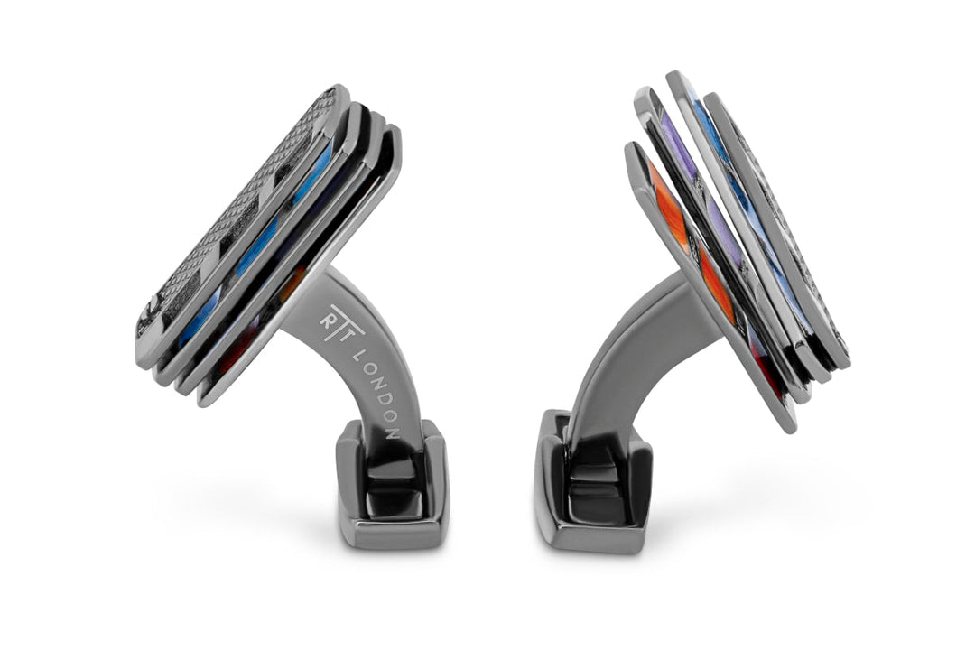 Multi Colour Gunmetal Plated Colorama Book Cufflinks - Black