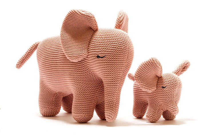 Chunky Knit Organic Small Baby Elephant Plush Toy Pink