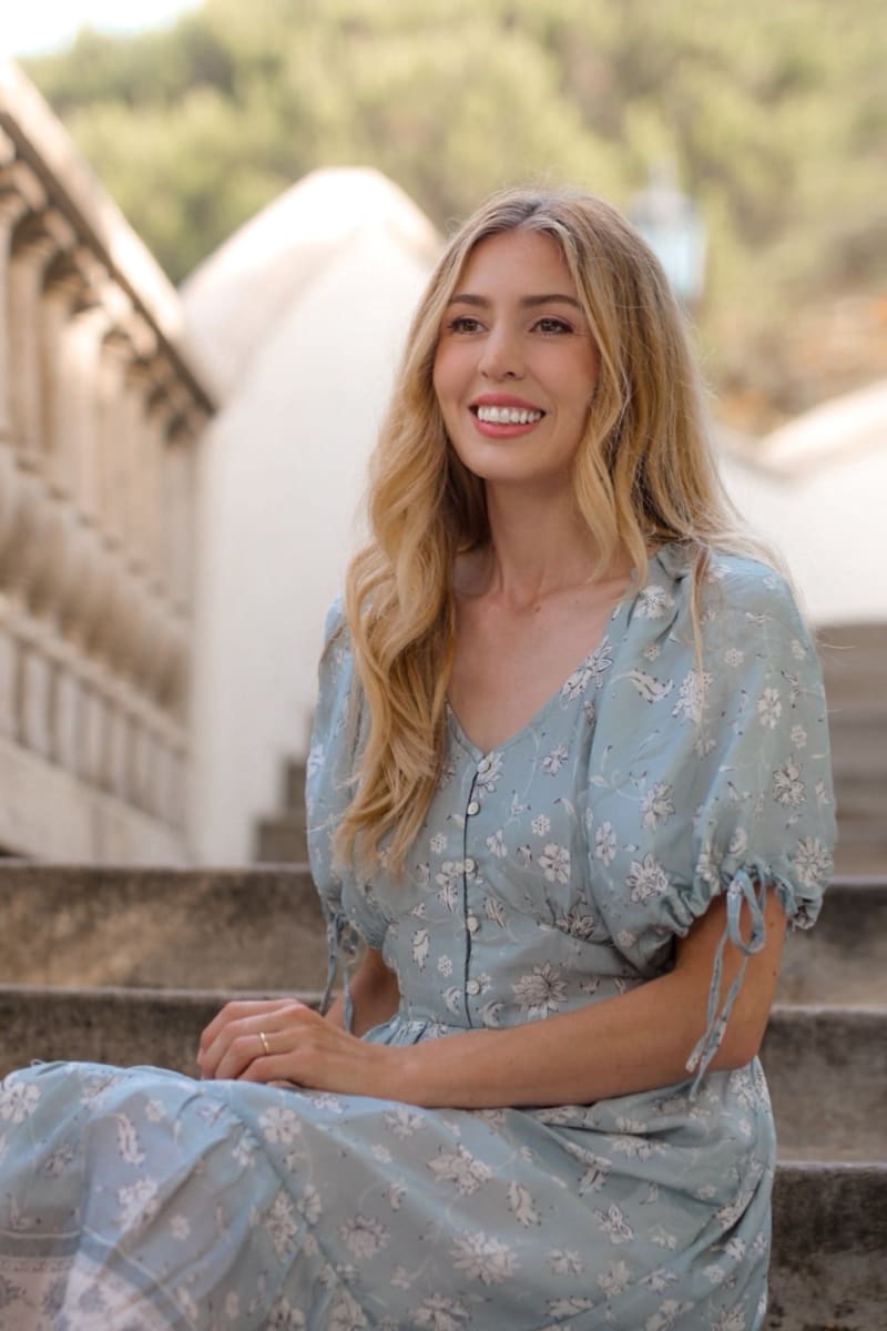 Puff Sleeve Midi Dress - Serene Symphony