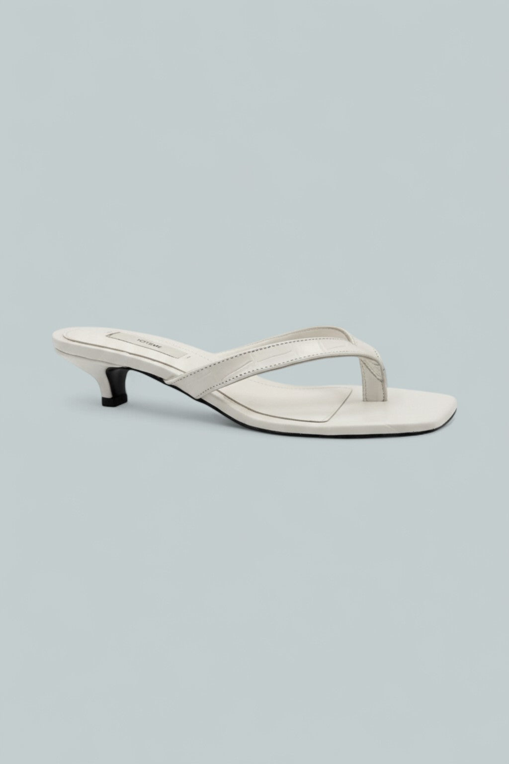 Croco-Embossed Heeled Flip Flops - Off-White