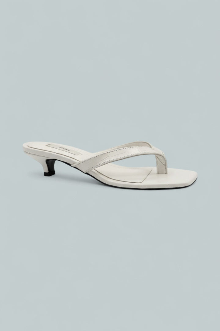 Croco-Embossed Heeled Flip Flops - Off-White