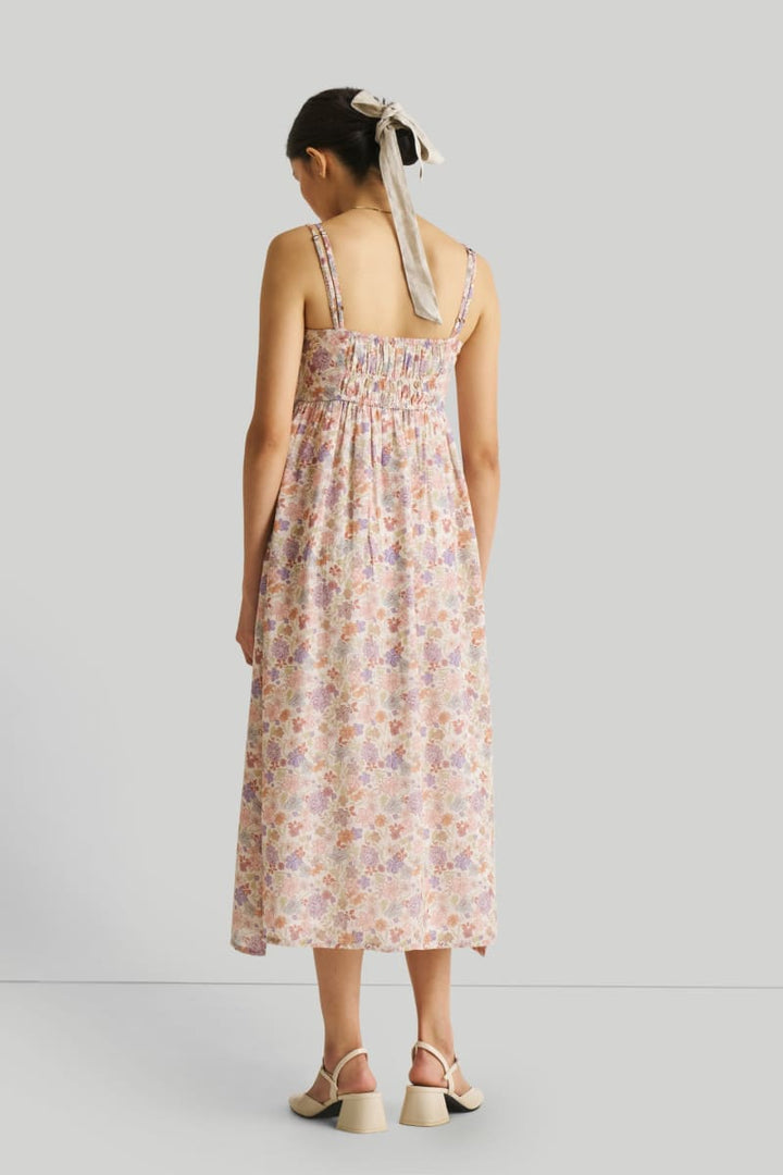Strappy Gathered Floral Midi Dress - Remixed Wildflowers