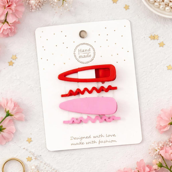 4Pc Solid Hair Clip Set - Pink - OS - Hair Accessories