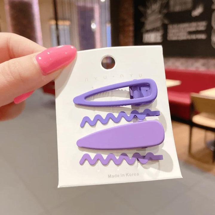4Pc Solid Hair Clip Set - Purple - OS - Hair Accessories