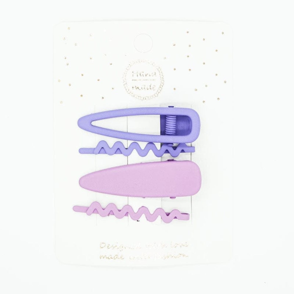 4Pc Solid Hair Clip Set - Purple - OS - Hair Accessories