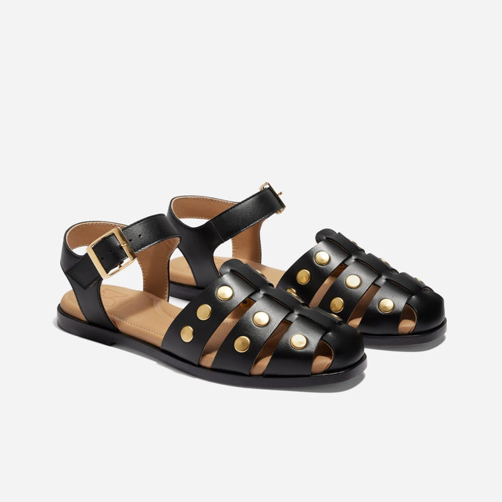 Mira Studded Fisherman Sandal - Black