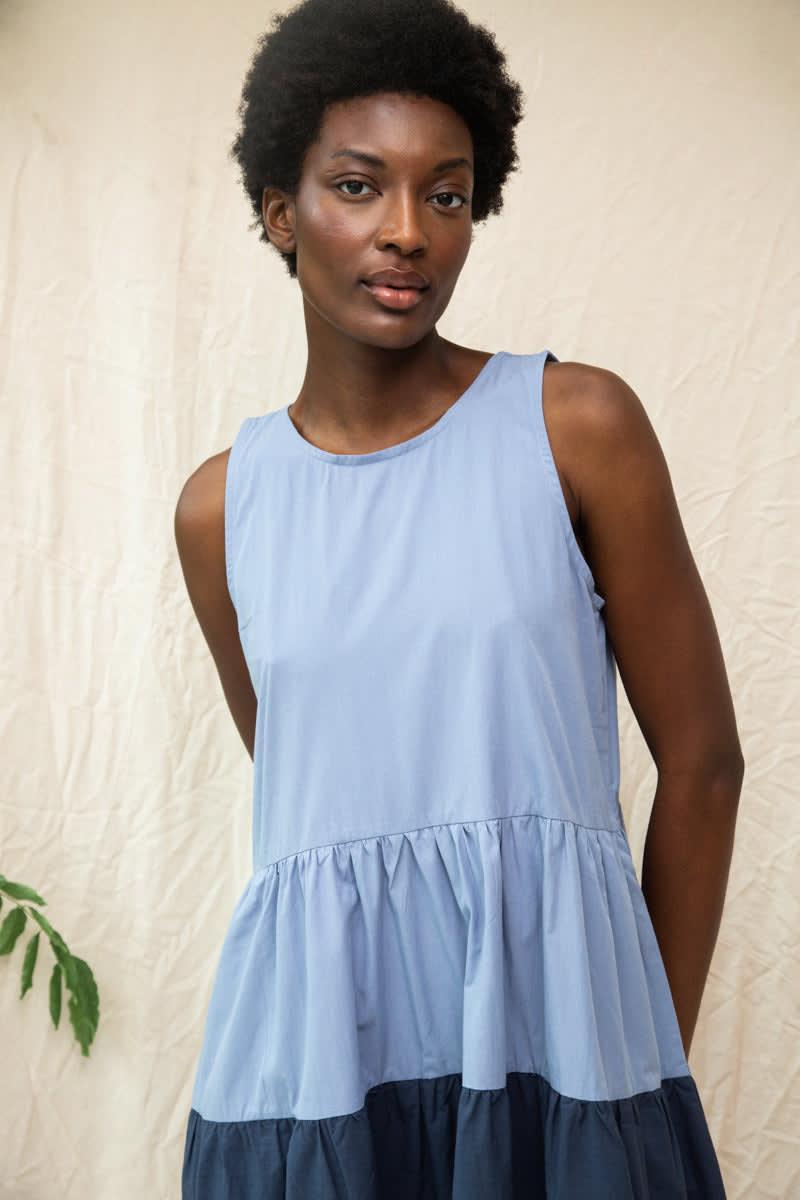 Noelle Organic Cotton Dress - Washed Blue and Midnight