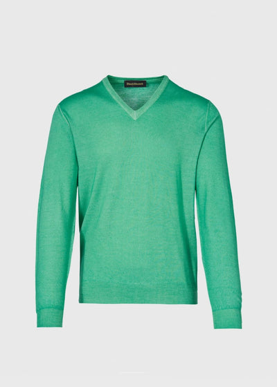 Merino Wool Watercolor V-Neck Sweater - Green
