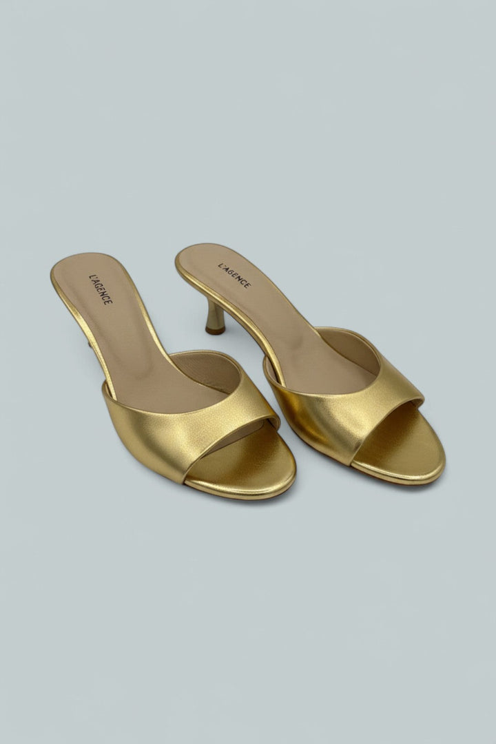 Arleen Kitten-Heel Mule - Gold Leather