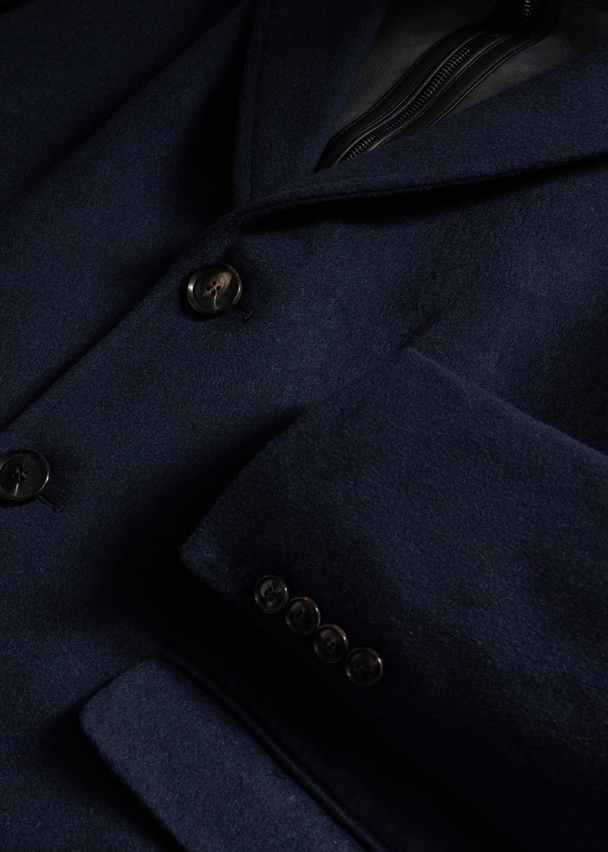 Wool Coat with Shearling Gilet - Navy