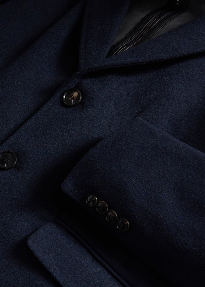 Wool Coat with Shearling Gilet - Navy