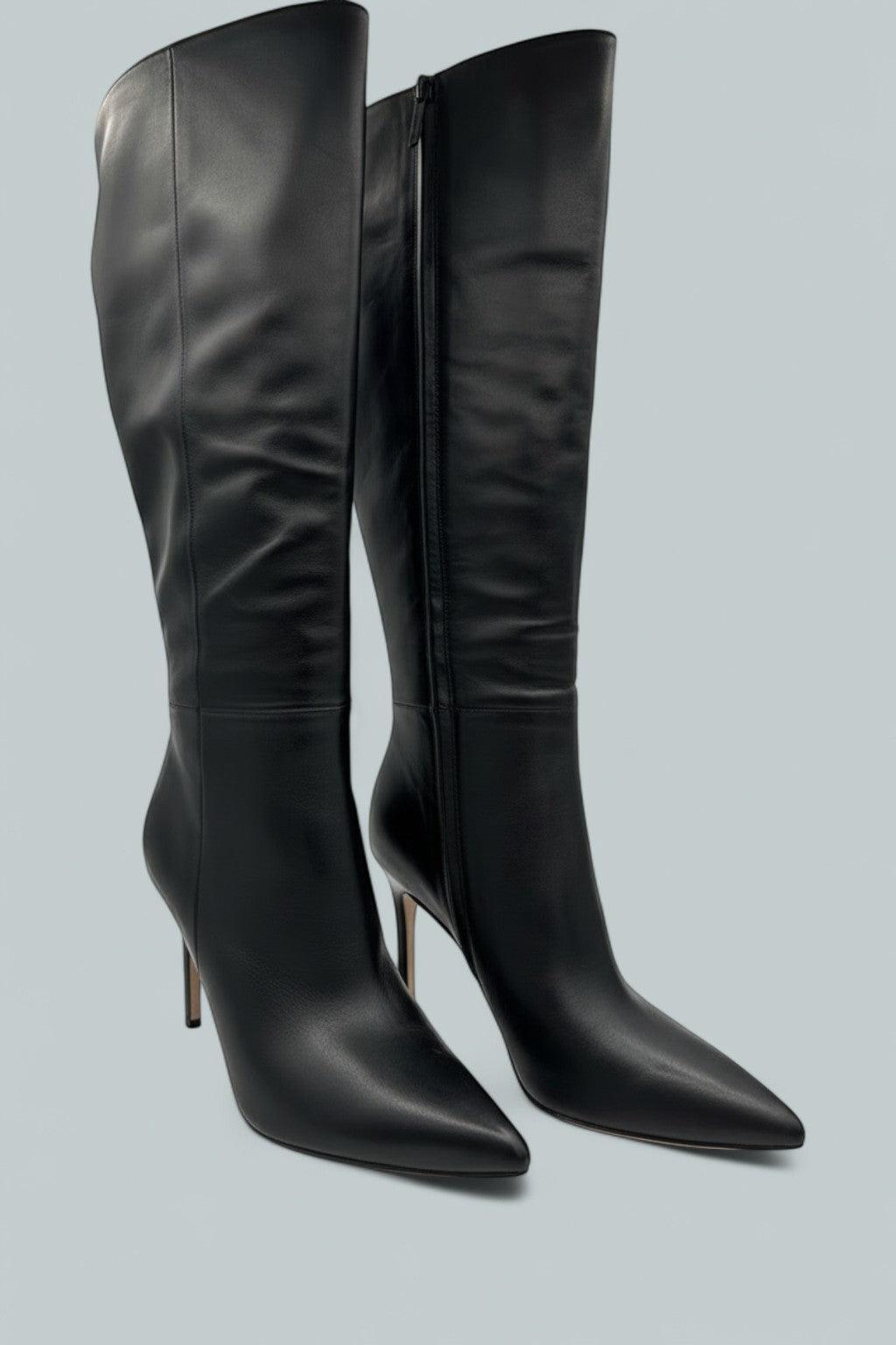 Lisa Stiletto High-Heel Boot Wide-Calf - Black Leather