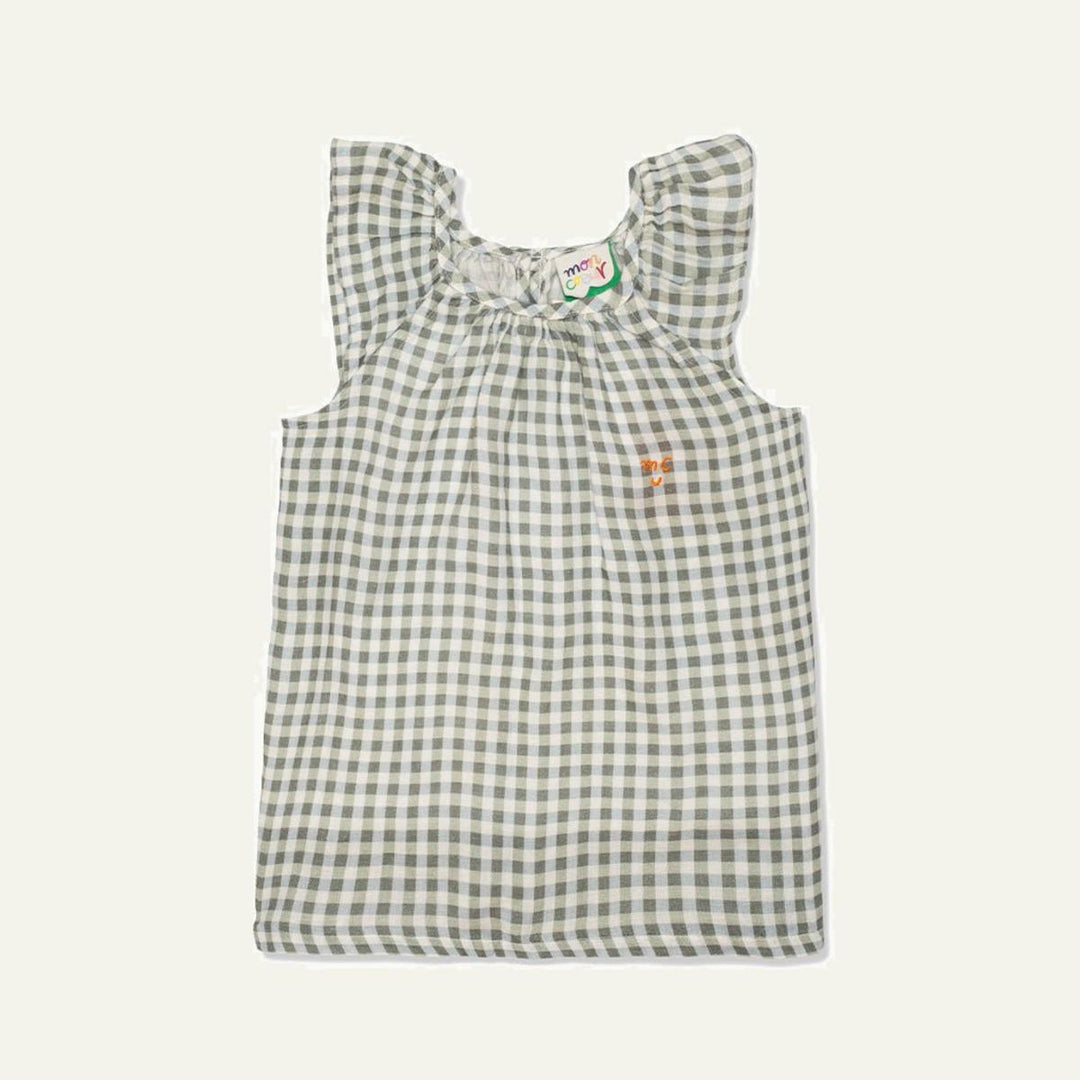 Gingham Linen Baby Dress - Natural/faded Denim