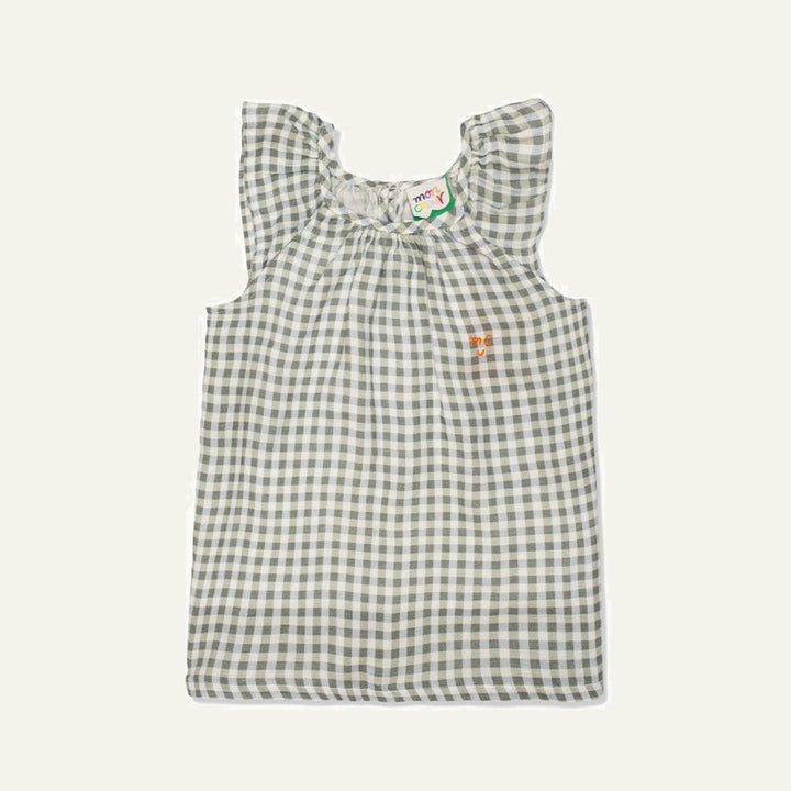 Gingham Linen Baby Dress - Natural/faded Denim