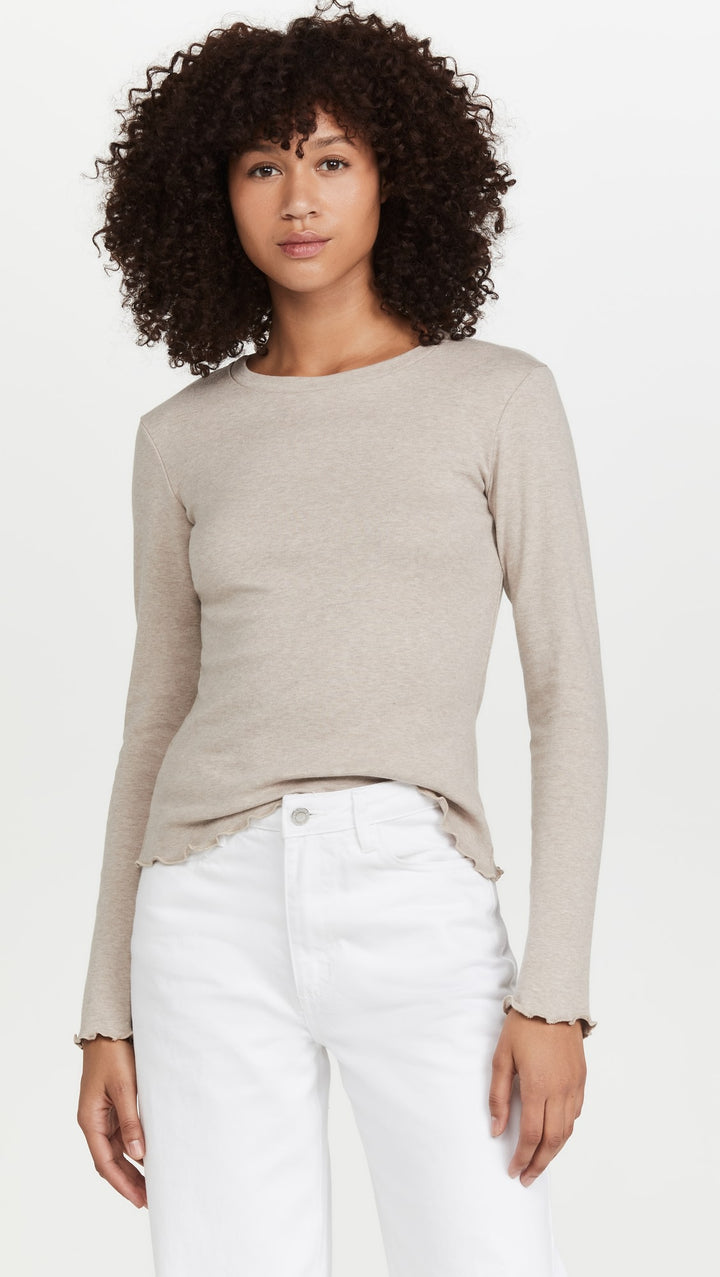 Long Sleeve Lettuce Edge Top - Oatmeal