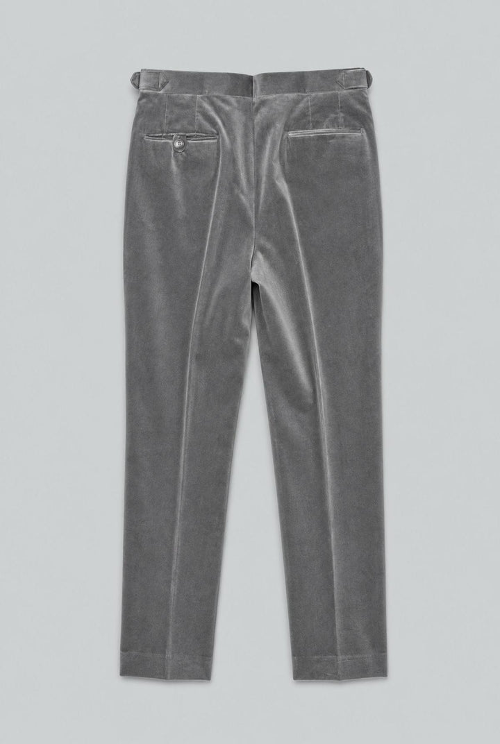 Grey Cotton Velvet 1-Button Peak Phillip Suit - Silver