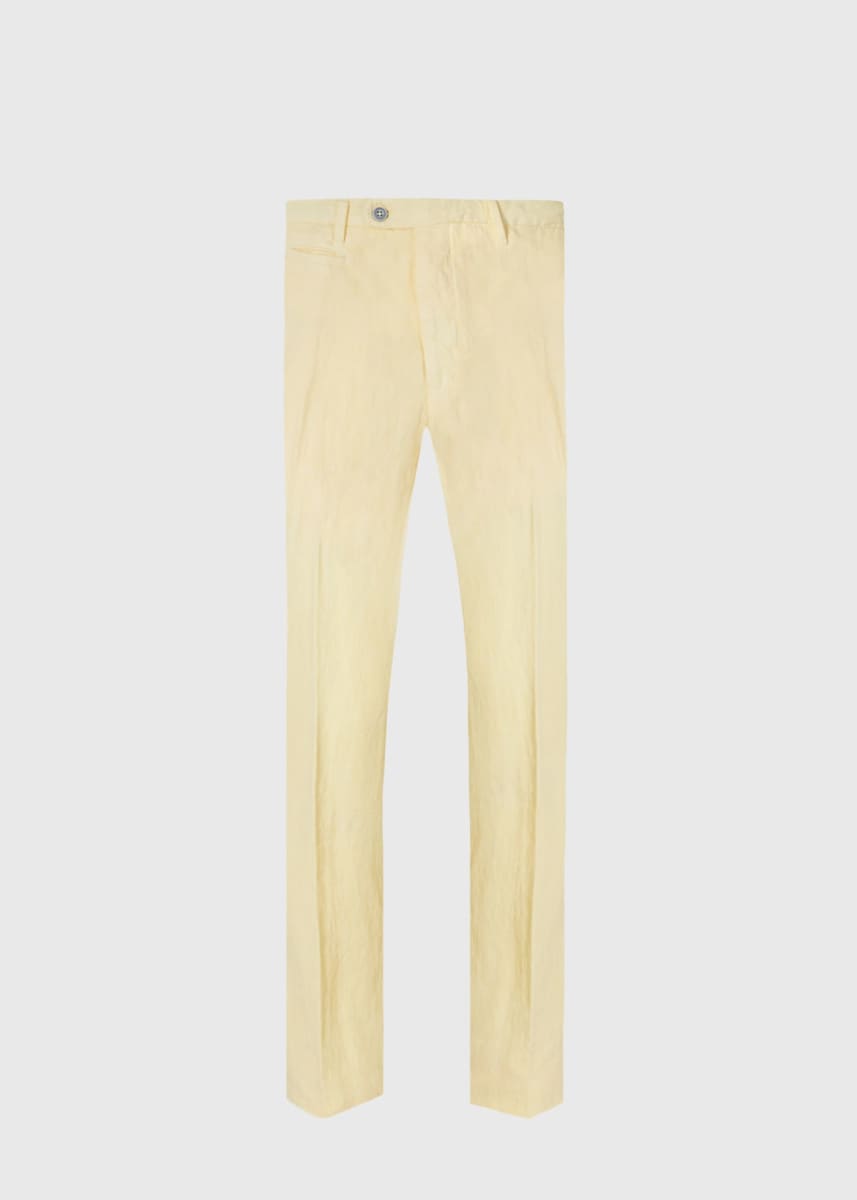Linen Besom Coin Pocket Plain Front Pant - Yellow