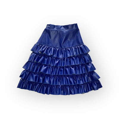 Ruffle Leather Skirt - Cobalt