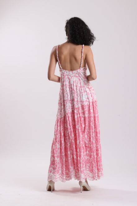 Kira Schiffli Maxi Dress - Pink