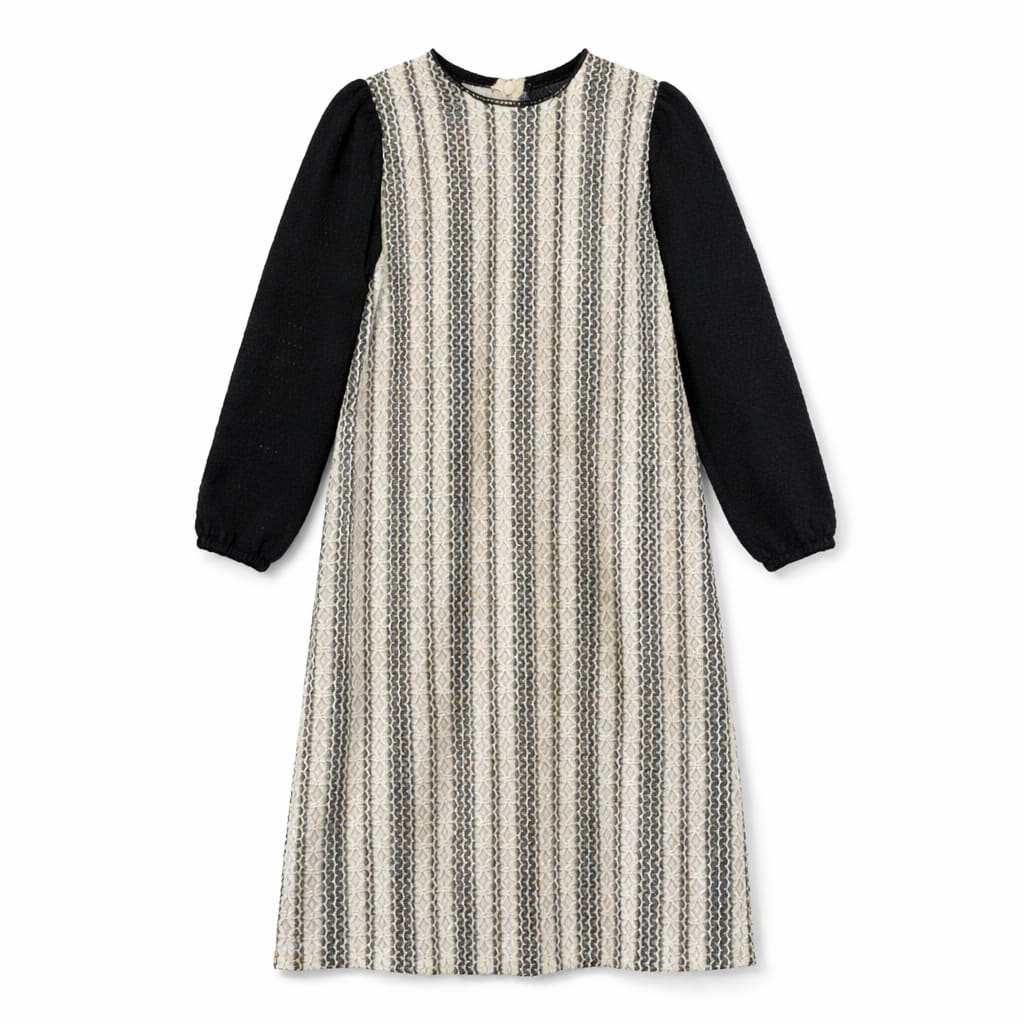 Lace Puff Sleeve Dress - Black and White