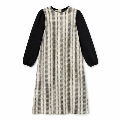 Lace Puff Sleeve Dress - Black and White