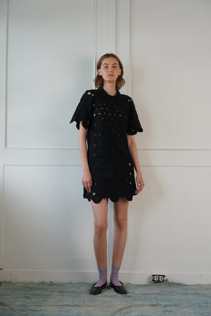 Circle Crochet Tee Shirt Dress - Black