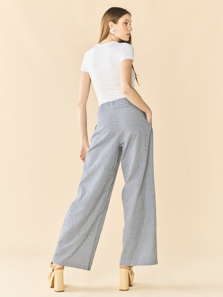 Nina Pant x Rainey Collaboration - Navy Gingham with Cream Crochet Appliqué