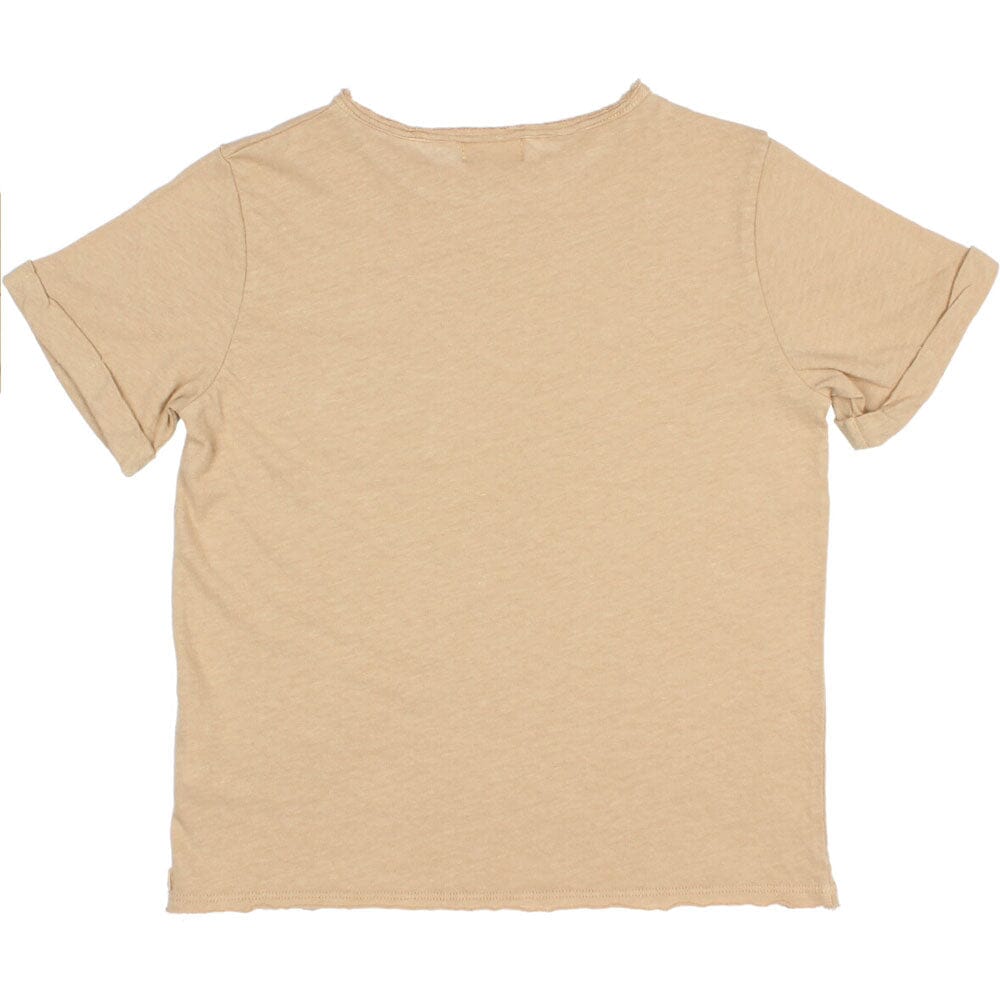 Pocket Rolled Sleeves Linen Tee Shirt - Biscotto Tops Buho 