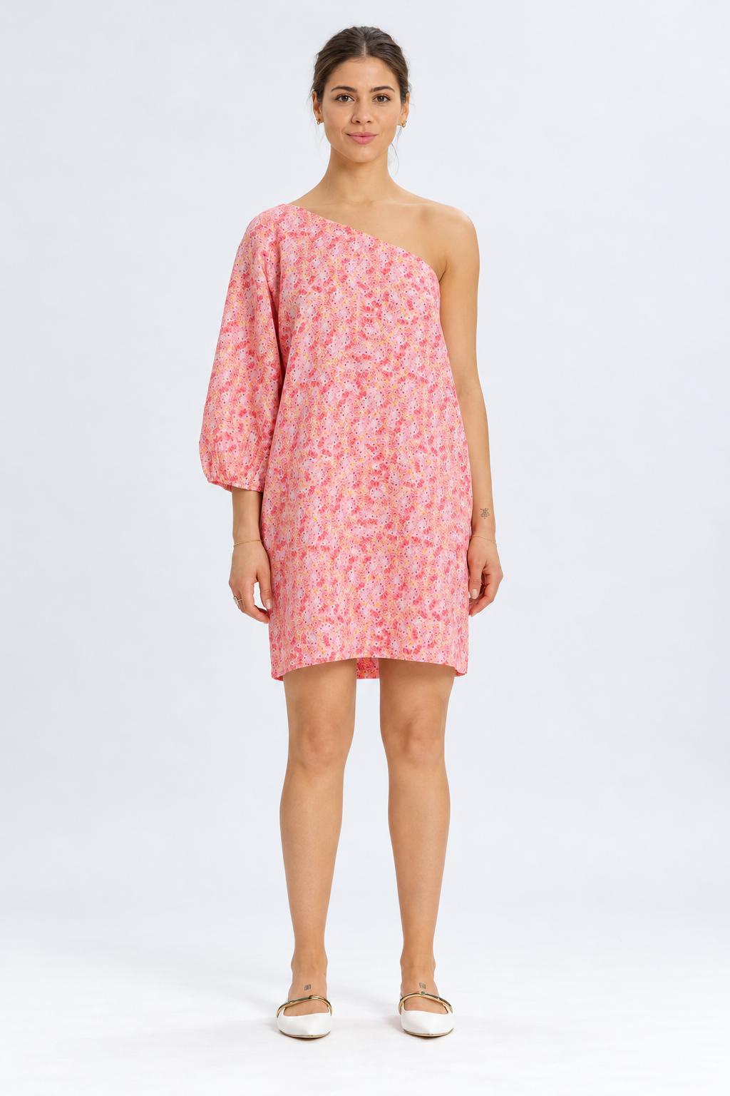Mini Floral One Shoulder Dress - Pink/Floral