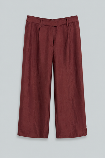 Crinkled Satin Straight Leg Trousers - Medjool