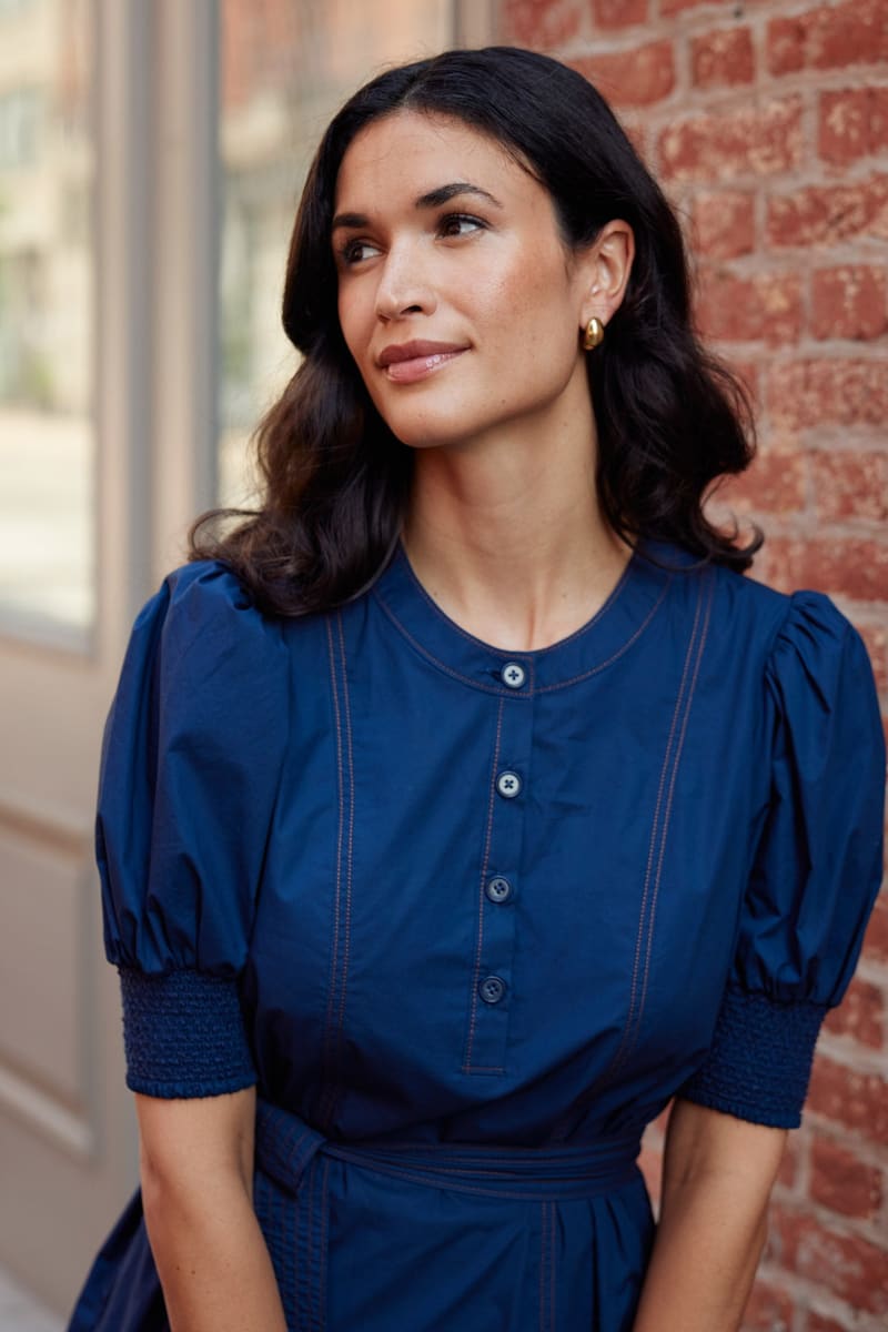 Bonnie Dress - Cotton Poplin-Navy