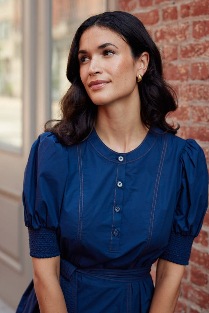 Bonnie Dress - Cotton Poplin-Navy