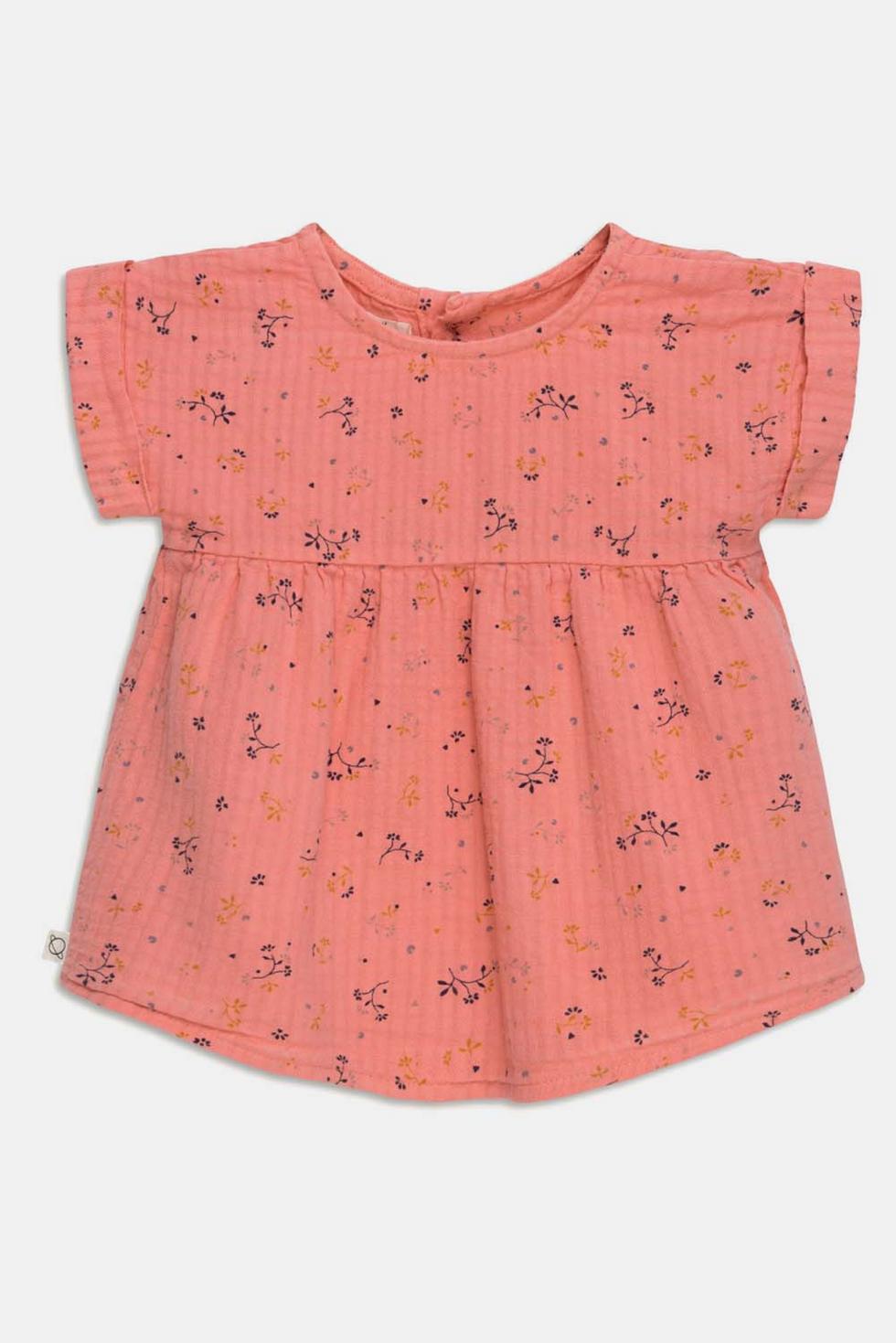 Muslin floral baby dress - Coral