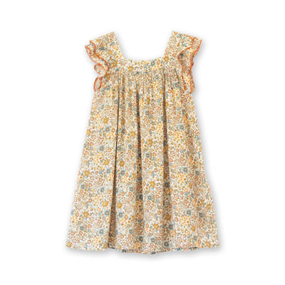 Girls' Square Neck Flutter Sleeves Dress - Cottonfield Floral