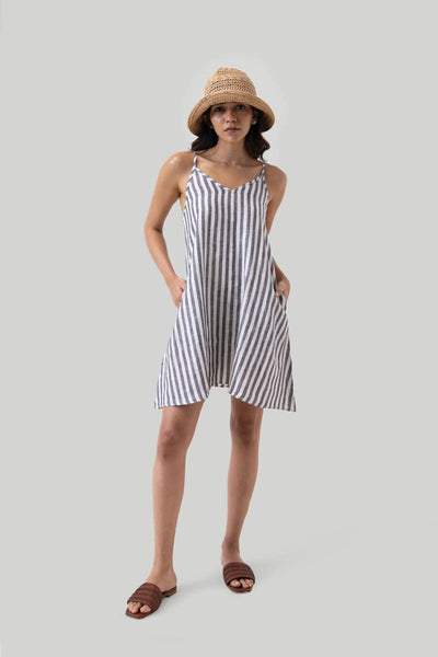 Short Tent Dress - Striped Linen