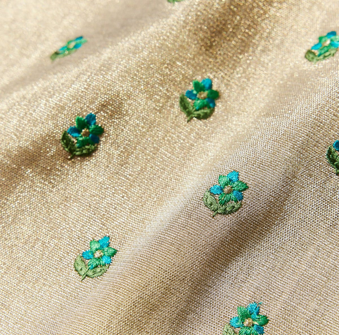 Desirae Embroidered Fringe Midi Dress - Gold with Mini geometric floral embroidery